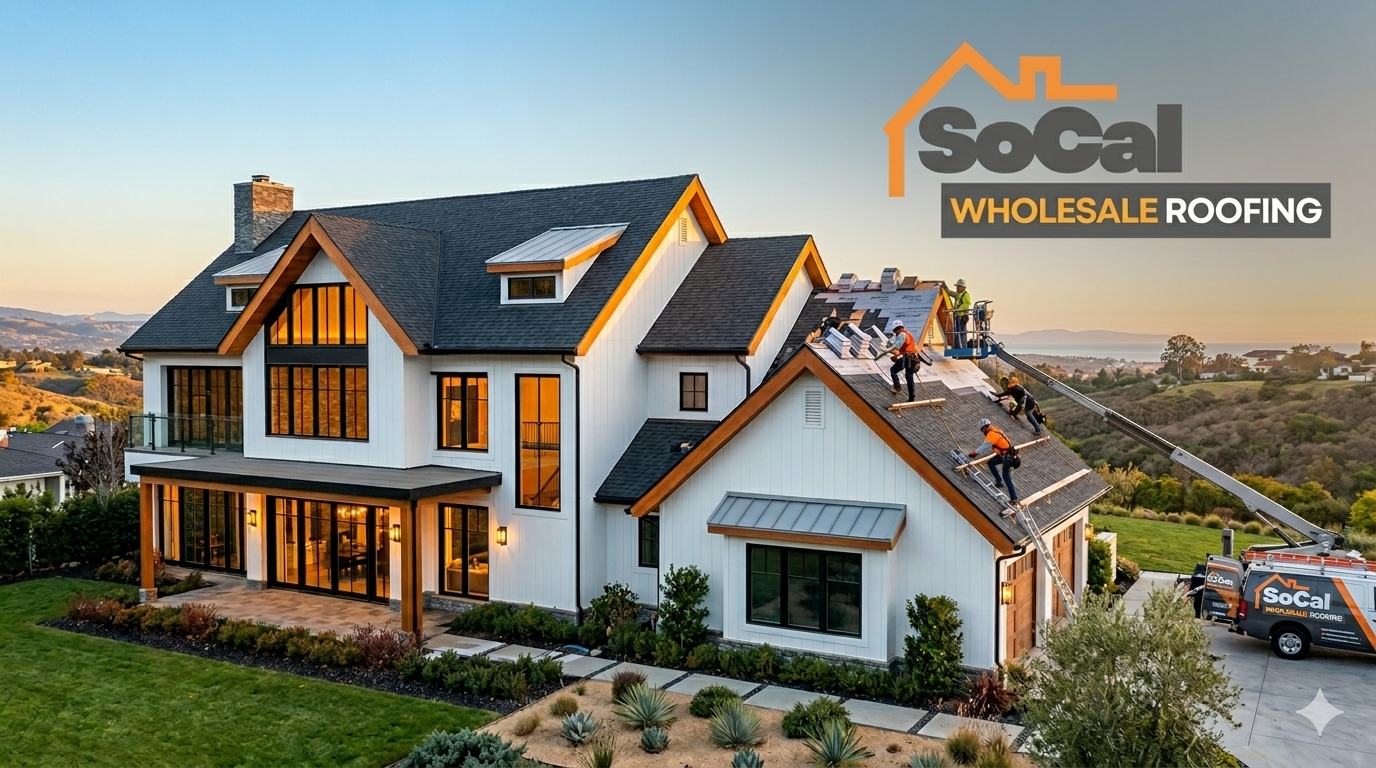 WeRoofLA contractors installing a new roof on a beautiful Los Angeles home